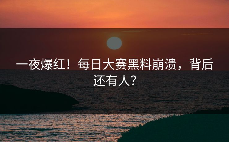 一夜爆红！每日大赛黑料崩溃，背后还有人？