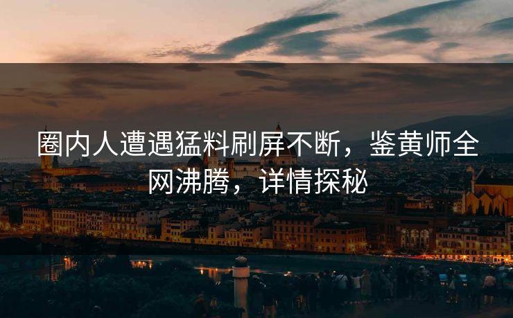 圈内人遭遇猛料刷屏不断，鉴黄师全网沸腾，详情探秘