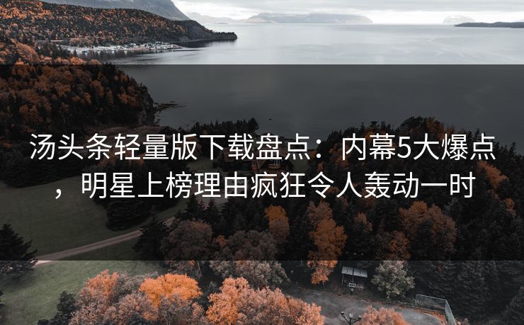 汤头条轻量版下载盘点：内幕5大爆点，明星上榜理由疯狂令人轰动一时